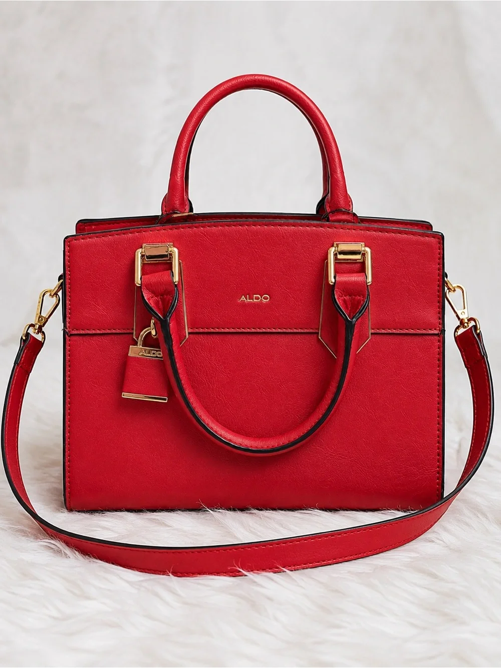 ALDO Red Satchel Bag w/ Shoulder Strap Gold Hardware